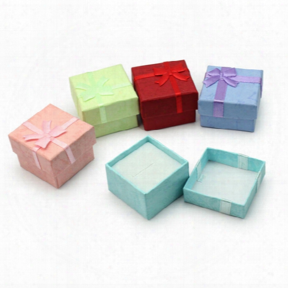 Jewelry Ring Earring Ring Necklace Bowknot Decor Square Package Gift Case Boxes Cardboard Display Box 41*41*30mm
