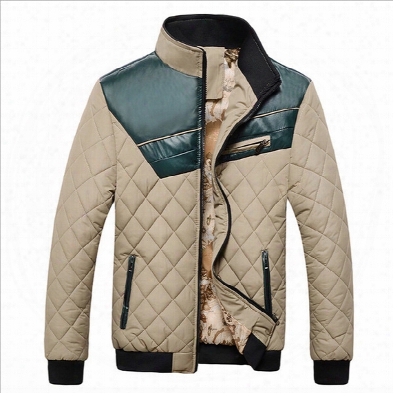 Men's Winter Stand Collar Thick Padded Jacket Slim Fit Zip Up New Fashion Short Stylish Pocket Outwear