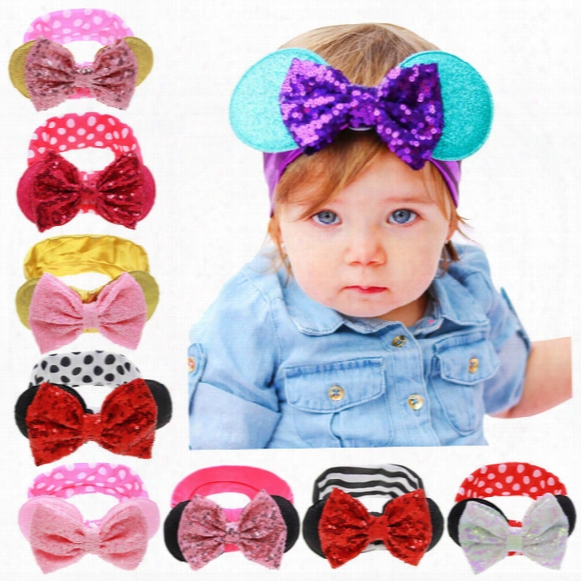 New Baby Bow Headbands Big Sequin Bows Headbands For Girls Infant Toddler Cartoon Design Hairbands Head Wrap Childrens Hair Accessories