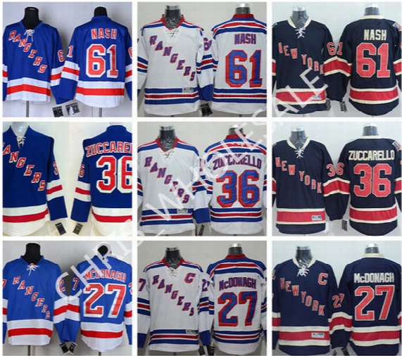 New York Rangers Premier Hockey Jersey 36 Mats Zuccarello 61 Rick Nash 20 Chris Kreider 300 Henrik Lundqvist White Blue Embroidery Jerseys