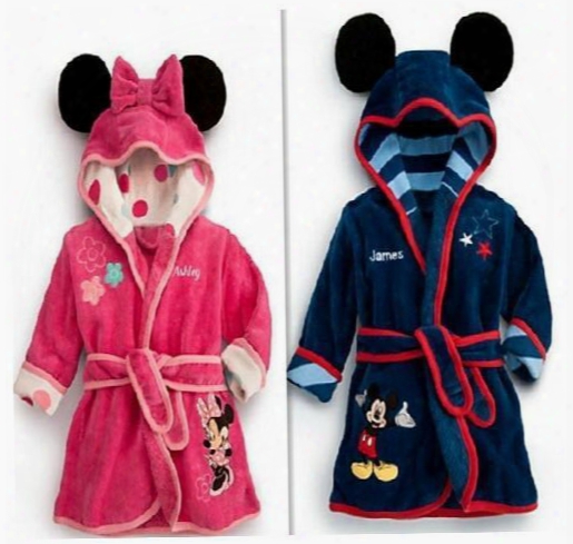Retail Children Pajamas Bathrobe Baby Boy / Girl Dressing Gown Flannel Nightgown Kids Winter Sleepwear Hooded Robe Cartoon Minni