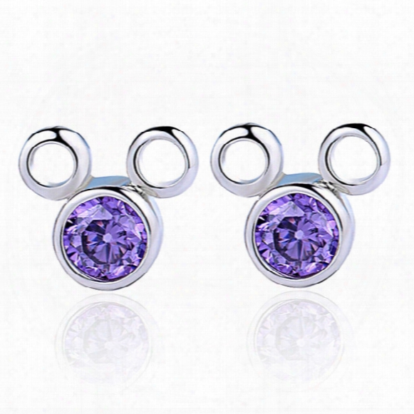 Super Flash Zircon Crystal 925 Silver Plated Stud Earrings Mickey Cartoon Mouse Studs Female Women Jewelry F62