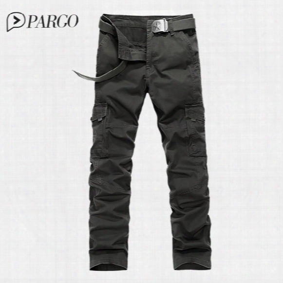 Wholesale-2016 Mens Clothing High Quality Mens Cargo Pants Multi-pocket Millitary Pants Loose Cotton Casual Men Trousers(no Belt)1590
