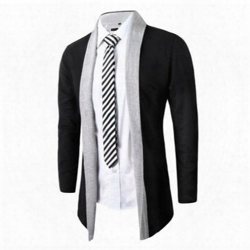 Wholesale- 2016 New Arrival Men Casual Long Cardigan Mens Knitted Sweater Jumpers Without Button Patchwork Cardigans Masculino 13m0216