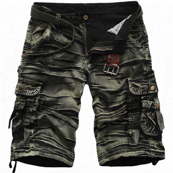 Wholesale- 2017 Cargo Shorts Men Hot Sale Casual Fashion Summer Style Clothing Army Work Shorts Men Cotton Loose 7 Colors No Belt 42