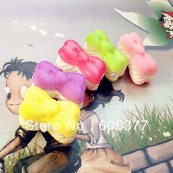 Wholesale-30pcs/lot New 5 Colors Bow Ice Cream Macaroon Squishy Cell Phone Charm / Free Shipping