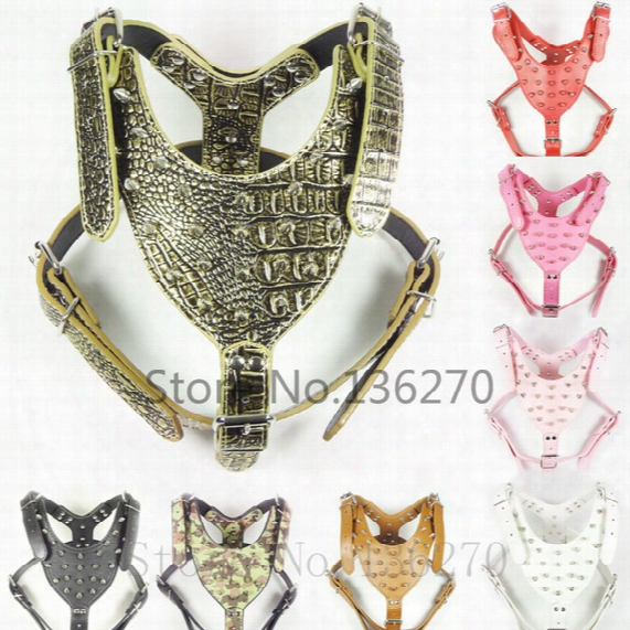 Wholesale-dog Harness Boxer Tibetan Mastiff Pitbull Large Spike Rivets Pet Pit Bull Terrier Pu Leather Large Spiked Bulldog Black Pink