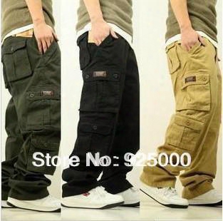 Wholesale-free Shipping Fashion Men&#39;s Cargo Pants Loose Overalls Men Casual Multi Pocket Leisure Jeans Hiphop Skating Pants