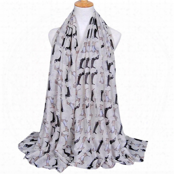 Wholesale-newly Design Women's Fashion Accessories Dachshund Dog Print Long Voile Scarf Shawl Scarves Dec24