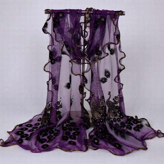 Women Ladies Silk Long Tender Black Peacock Scarf Wrap Shawl Stole Scarves Hot Sale High Quality
