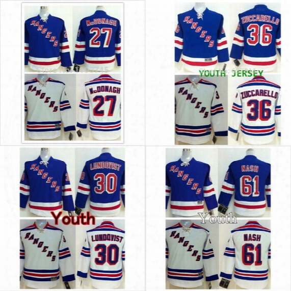 Youth New York Rangers Hockey Jerseys #30 Henrik Lundqvist 36 Mats Zuccarello 61 Rick Nash Jersey Ny Kids Royal Blue Boys Stitched Jersey