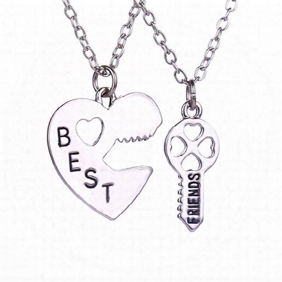 2016 Fashion New Style Peach Heart Key Pendents Carved Best Friends Combination Necklace Set Brothers Girlfriends Gifts Drop Shippzj-0903258