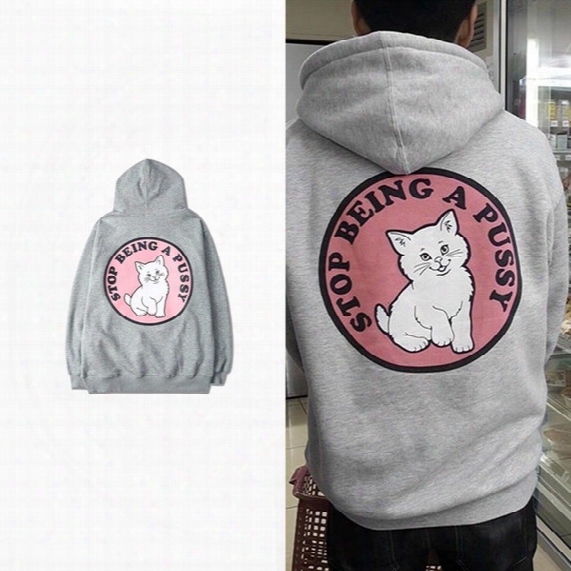 Autumn Winter Cartoon Middle Finger Cat Rip N Dip Stop Being A Pussy Cotton Sweatwear Sweatshirts Sizes -3xl