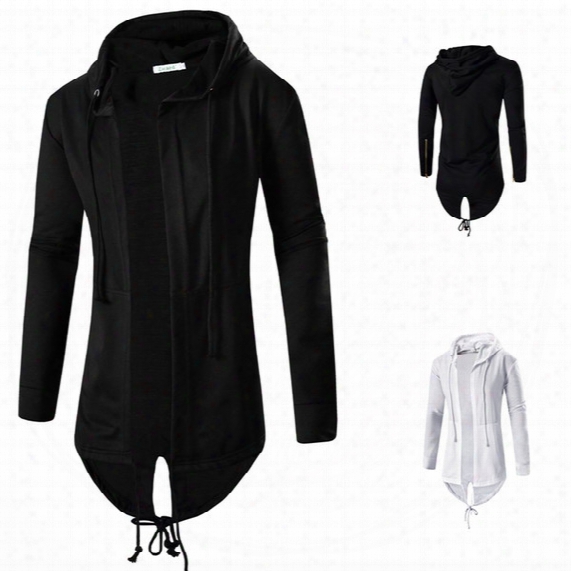 Hip Hop Long Sleeve Zippers Men Dovetail Cardigan Jackets / Fashion Irregular Hem Long Cloak Hoodie / Lengthen Men Outwear Free Shipping