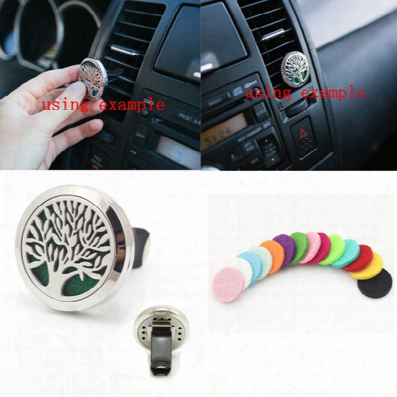 Tree Of Life 316l Stainless Steel Car Air Freshener Aromatherapy Essential Oil Diffuser Locket Vent Clip With Refill Pads