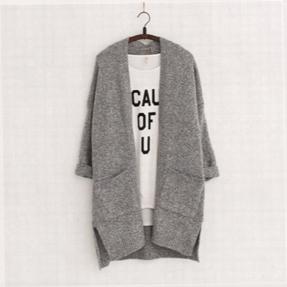Wholesale-2016 Long Women Cardigans Feminino Autumn Winter Brand Long Style Knitted With Pockets Sweaters European Style Lj3724