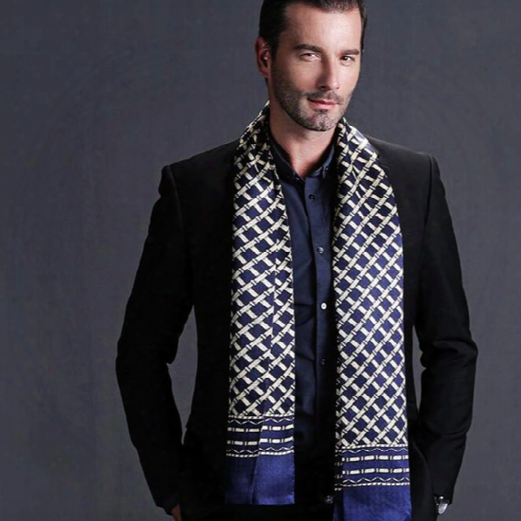 Wholesale- Fashion Brand Mens 100% Silk Long Scarf/cravat Double Layer Black__ Gifts__for 4 Seasons