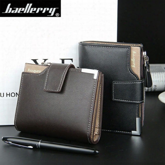 Wholesale- Luxury Brand Men Short Wallets Leather Male Zipper Purses Bag Man Card Coin Purses Holders Fashion Wallet For Mens Wallet Purse