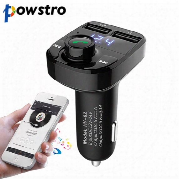 Wholesale- Powstro Car Kit Bluetooth Mp3 Player Hands-free Call Wireless Fm Transmitter Modulator With 5v 4.1a Dual Usb Tf Slot Voltage