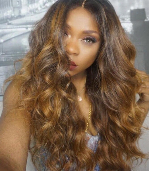 180 Density Peruvian Virgin Human Hair Ombre Full Lace Wigs #4t27 Blonde Lace Front Wig With Baby Hair Around