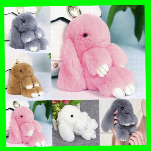 19 Colors Cute Real Rabbit Furs Keychain Pompom Fur Keychain Bag Charms Car Pendant Lovely Cartoon Handbag Keyrings