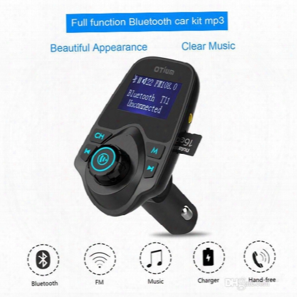 2017 T11 Bluetooth Hands-free Car Kit With Usb Port Charger And Fm Transmitter Support Tf Card Mp3 Music Player