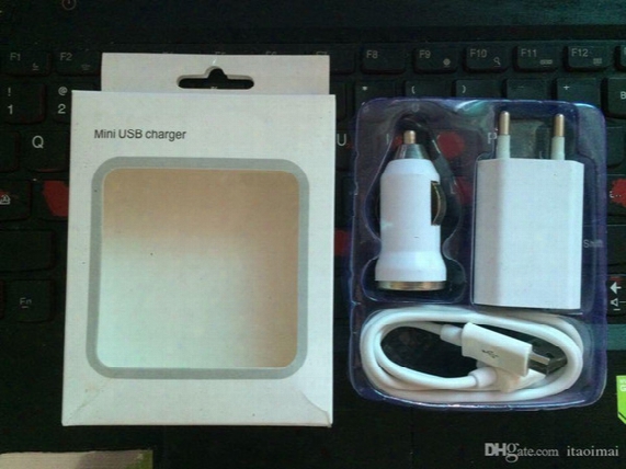 3 In 1 Sync Cabl Usb Us Eu Car Charger Adapter Kit Sets For Samsung 4 5s With Retail Box 100 Sets(300pcs )