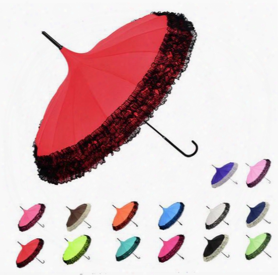 (50 Pieces/lot) New Elegant Semi-automatic Lace Umbrella Fancy Sunny And Rainy Pagoda Umbrellas 11 Colors Available