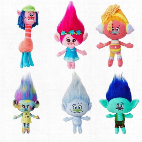 6pcs/lot 23-30cm Movies Cartoon Plush Poppy Branch Trolls Stuffed Toy Doll For Baby Best Gifts #2