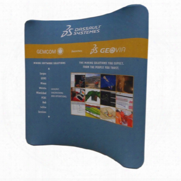 8ft Horizontal Curved Tension Fabric Exhibiiton Display With Thick Aluminum Tube Tension Fabric Printed Graphic Portable Carry Bag