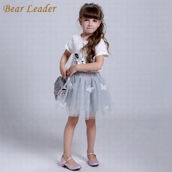 Bear Leader Girls Clothing Sets New Summer Fashion Style Cartoon Kitten Printed T-shirts+net Veil Dress 2pcs Girls Clothes Sets