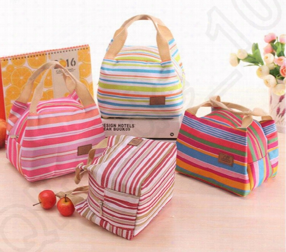 Canvas Stripe Picnic Lunch Drink Thermal Insulated Cooler Tote Bag 450ml Portable Carry Case Lunch Box 6 Colors Ooa1161