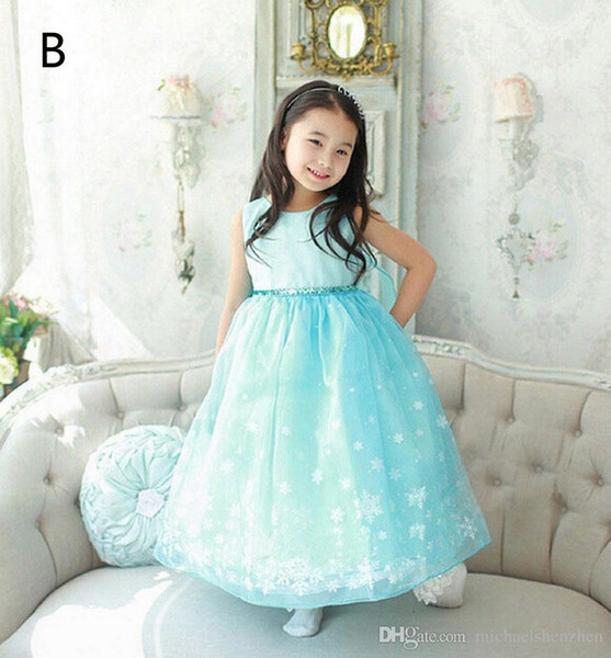 Dhl 2 Design Girls Frozen Cinderella Lace Paillette Dress 2016 New Children Lovely Princess Elsa & Anna Lace Snow Flake Dress B