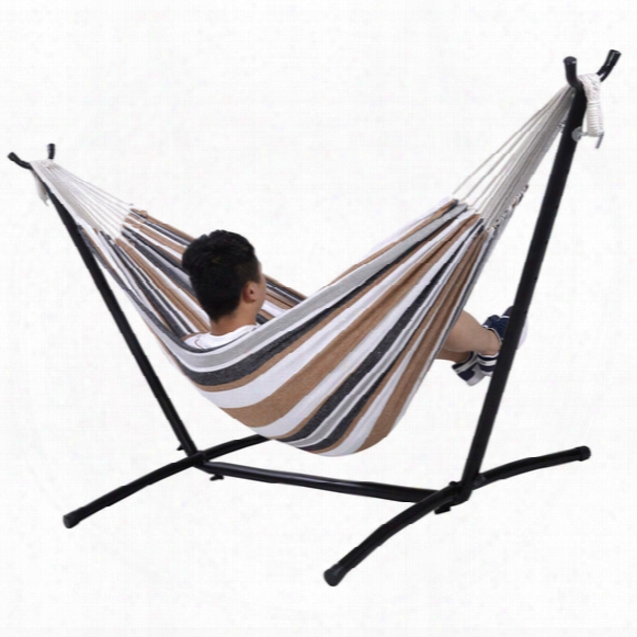 Double Hammock With Space Saving Steel Stand Includes Portable Carry Bag New
