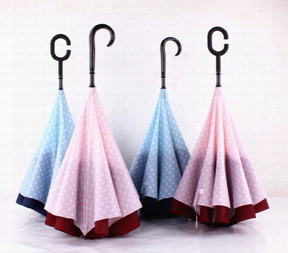 Drop Shipping Windproof Reverse Folding Double Layer Inverted Chuva Umbrella Self Stand Rain Protection C-hook Hands For Car