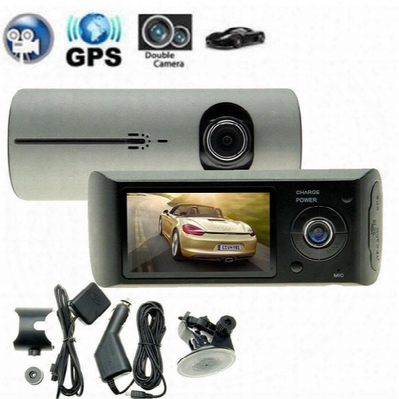 Dual Camera Car Dvr R300 With Gps And 3d G-sensor 2.7" Tft Lcd X3000 Fhd 1080p Cam Video Camcorder Cycle Recording