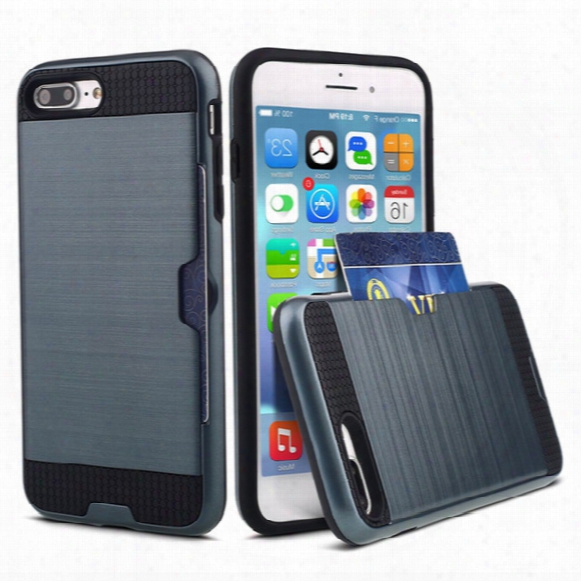 For Iphone 7 Case For Iphone 6 6s Galaxy Note 8 Metalic Silicon Hybrid Wire Drawing Cover Card Holder Slot Phone Cover