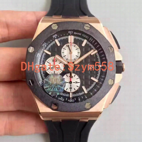 High Quality Chronograph Watch 44mm Automatic Carbon Fiber Gentry Watch Royal Sec@12 Rubber Strap 26400 Jf Factory Waterproof Watch Dhl Ship