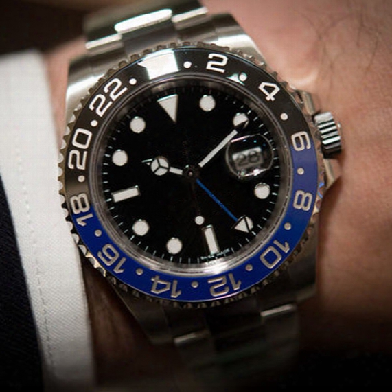 Hot Aaa Luxury Automatic Mens Watch Gmt Lum Black Blue Ceramic Bezel Watch Blro Stainless Sapphire Original Clasp Mens Watches Free Shipping