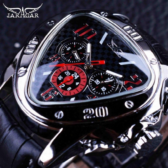 Jaragar Sport Racing Design Geometric Triangle Design Genuine Leather Strap Mens Watches Top Brand Luxury Automatic Wrist Watch