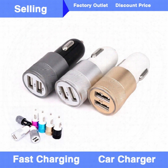 Metal Dual Usb Port Car Charger Universal Fast Charging Adapter Socket For Apple Iphone 7 Plus Ipad Ipod Samsung Galaxy Huawei