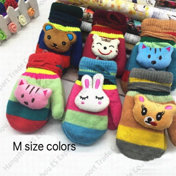 New Coloful Cartoon Aniaml Head Children Double Gloves Autumn And Winter With Hanging Rope Thick Gloves Boy And Girl Baby Warm Mittens