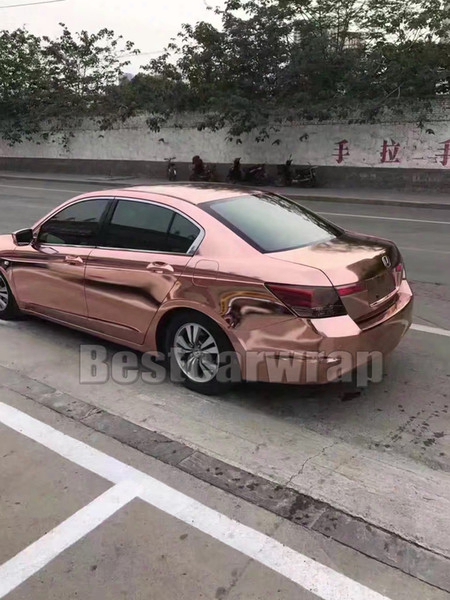 Premium Rose Gold Chrome Car Wrap Vinyl With Air Bubble Free Flexible Mirror Chrome For Car Styling Size:1.52x20m/roll 5x66ft