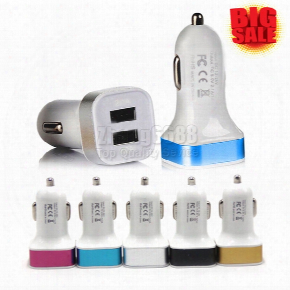 Promotion 2.1a Dual Usb Metal Car Charger 2 Port Adapter For Smart Phones Free Shipping