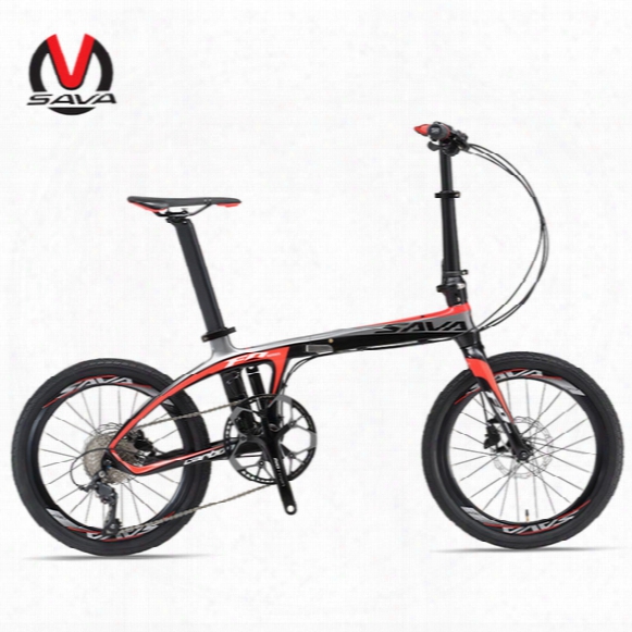 Sava 20 Inch Folding Bike T700 Carbon Fiber Frame Ultralight Shiamno 9 Speed 3000 Derailleur System Mini Compact City Tour Bike Disc Brake