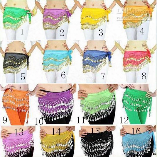 12 Colors 3 Rows 128 Coins Belly Egypt Dance Hip Skirt Scarf Wrap Belt Costume