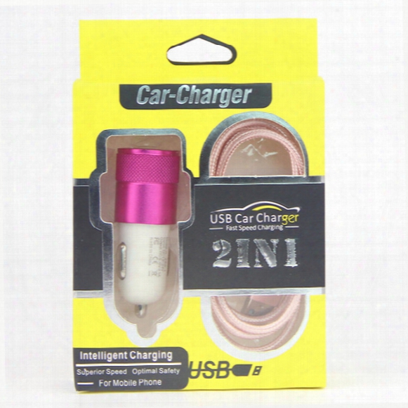 2 Port Usb Car-charger 5v 2.1a+1.0a Dual Port Micro Usb Car Charger Adapter+ Micro Usb Data Cable