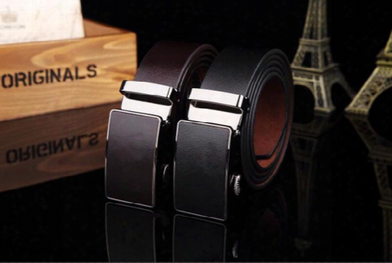 2015 Brown And Black Pure Color Cow Genuine Leather Belts For Men Sale Automatic Mens Belt Starp Sale Freeshipping