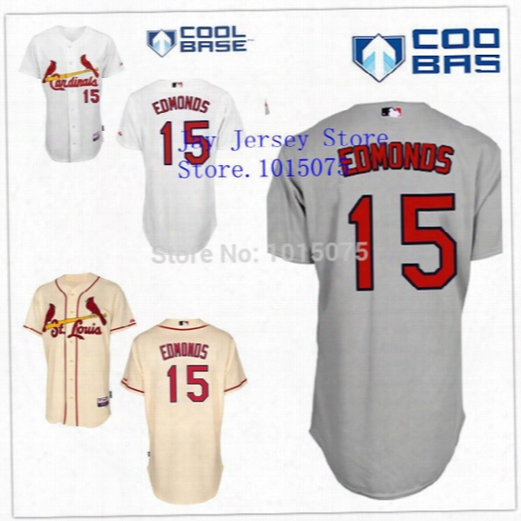 2015 New St Louis Cardinal 15 Jim Edmonds Jersey White Cream Grey Cool Base Stitched
