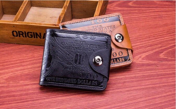 2016 New Us Dollars Leather Wallets Mens Wallets 100$ Coin Holder Card Purse Vintage Design Money Bifold Wallets Birthday Creative Gif